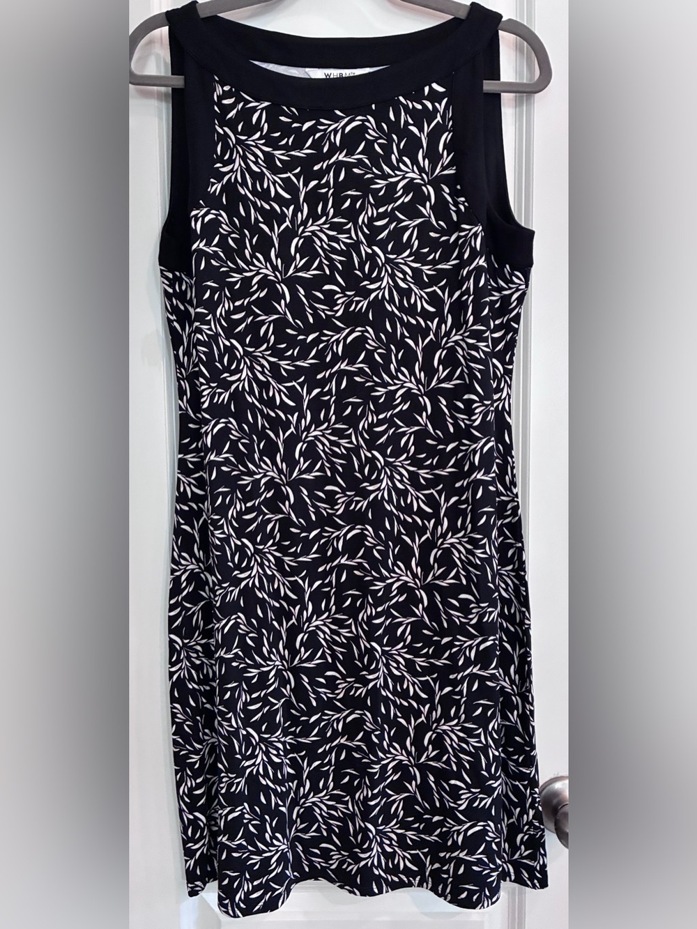 White House Black Market Black and White Leaf-Print Midi Dress